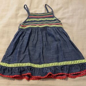 Cat & Jack Denim Dress with Red and Neon Green Accents